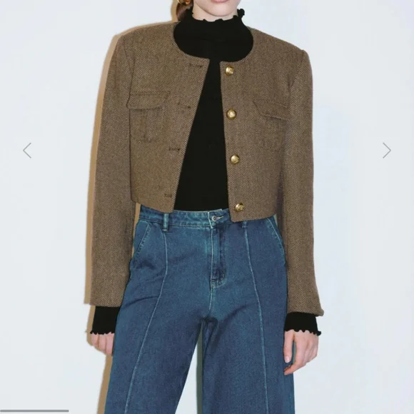 NWT URBAN REVIVO CROPPED TWEED JACKET - Picture 3 of 11